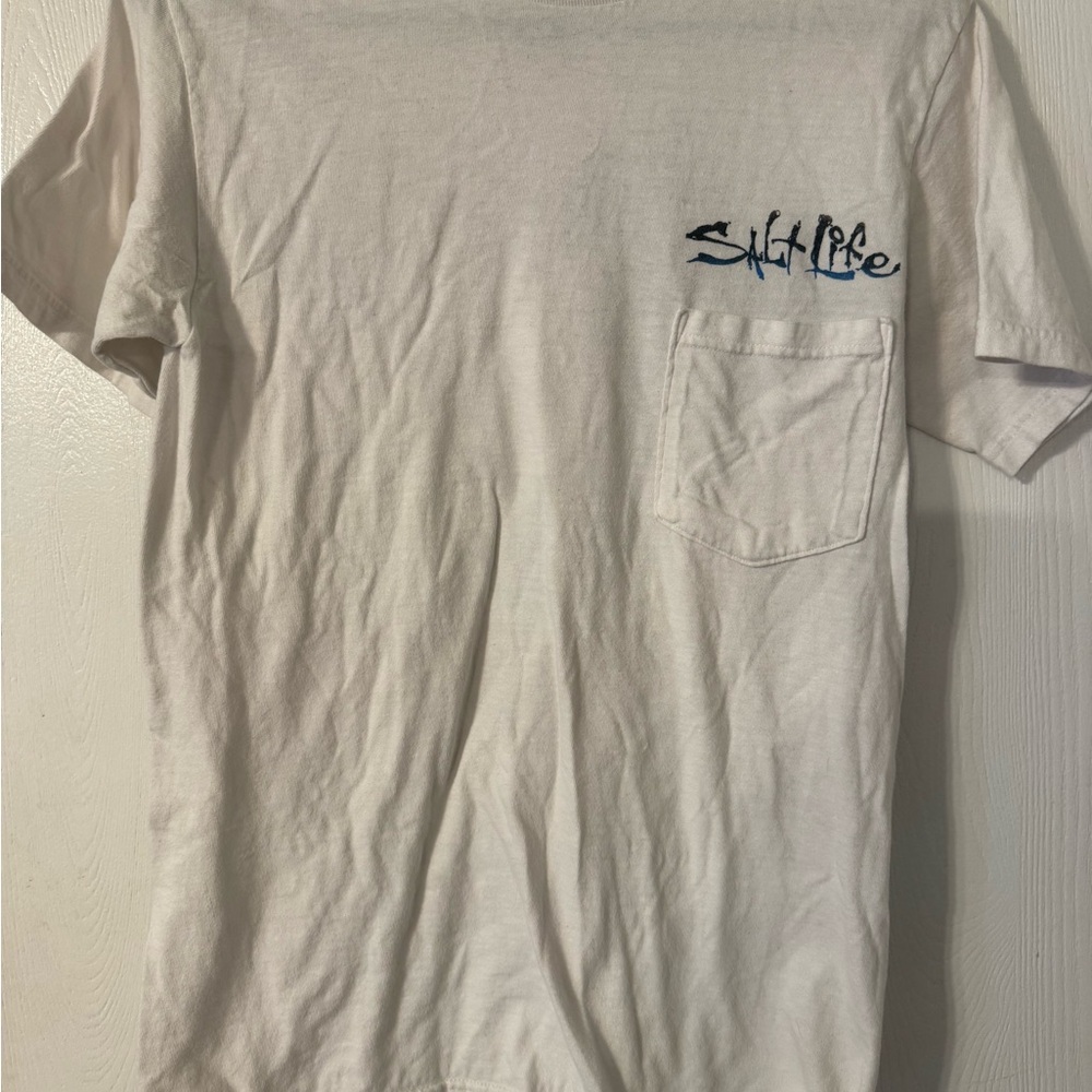 Salt Life White Short-Sleeve Pocket Tee with Navy Logo